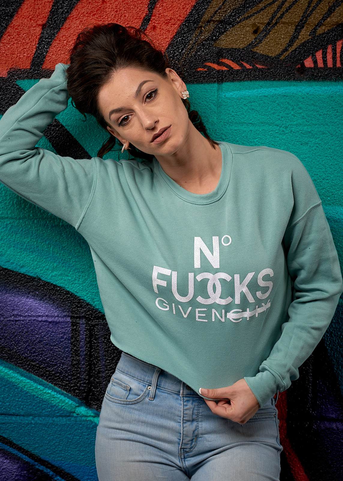 No Fucks Given Cropped Crew - Simple Stature