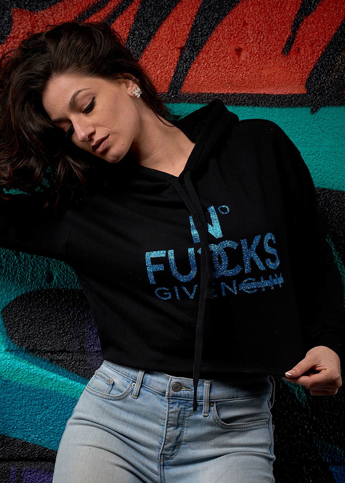 No Fucks Given Glitter Crop Hoodie - Simple Stature